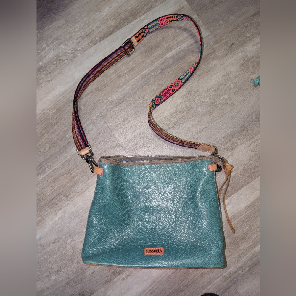 Consuela Turquoise Crossbody Bag with Patterned Strap